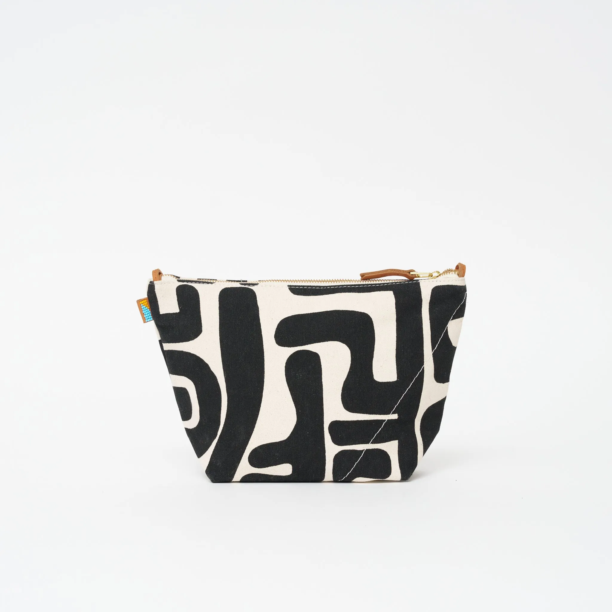 XLarge Convertible Pouch - Black Kuba with Beaded Turquoise Heart