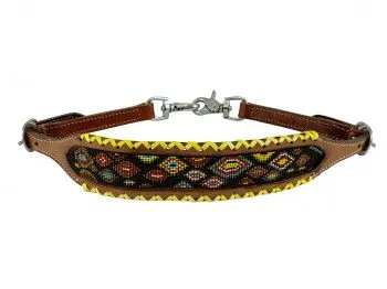 Yellow Braided wither strap with Multi Color beaded center
