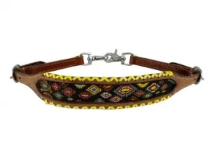 Yellow Braided wither strap with Multi Color beaded center